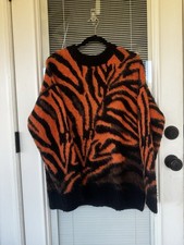 TOPSHOP S 4-6 OVERSIZED SWEATER TIGER STRIPE ~AUBURN~CLEMSON- WOOLBLEND