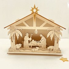 Wooden LED Nativity Scene Pendant Ornaments For Wall Window Christmas Tree