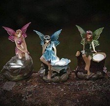 Solar LED Garden Ornaments Fairy 3pc Set Nymph Statues Light Up Angels 14cm