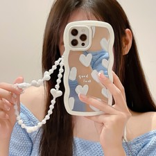 Luxury Love Heart Mirror Phone Case With Bracelet For iPhone 15 14 13 12 Pro Max