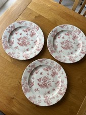 3 Dinner Plates By Churchill Vintage Cranberry Toile Print 12in