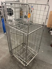 Warehouse Roll Cage Roller Retail Trolley Three Sided Steel With Shelf Folding
