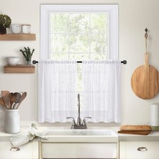 2 Panel Rustic Farmhouse Linen Kitchen Curtain Short Cafe Tiers for Small Window