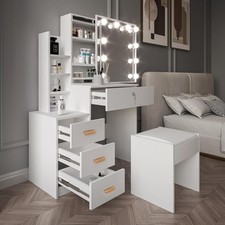 Dressing Table With Drawers Mirror Stool Set Makeup Desk Vanity Table Bedroom