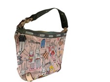 Leportsac Handbag Purse Shoulder Bag Pink Bunnies NY Paris FIFi Lapin 10.5x8x4