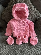 Baby Girl Hooded Jacket Set In A Soft Chenille Wool Material 1-3 Months