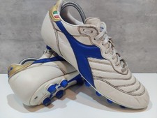 Diadora Brasil K MD PU FG [K-Leather] SG Football Boots (White / Blue) UK 8.5