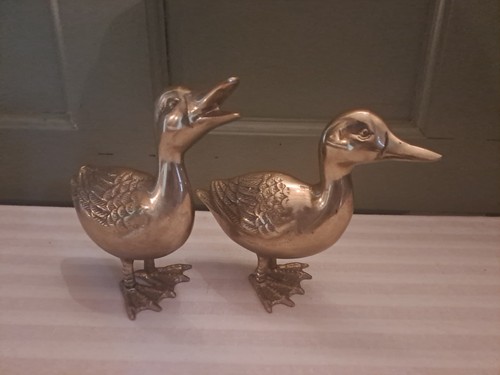 Pair vintage brass ducks - of,