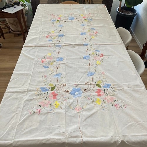 Vintage tablecloth embroidered - tablecloth,