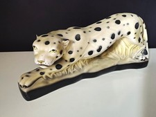 Mid Century Ceramic Leopard Figurine Jaguar Cheetah Spotted Statue Vintage 40cm