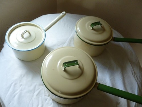 Vintage enamel saucepans - enamel, with