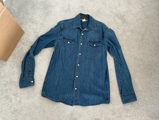 Mens blue Denim L/S casual Shirt H&M Size S popper studs