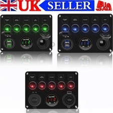 5 Gang 12V LED Light Switch Control Panel Voltmeter USB Charger For Car Boat