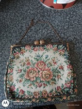 Vintage Gold Tone Floral Tapestry Evening Bag