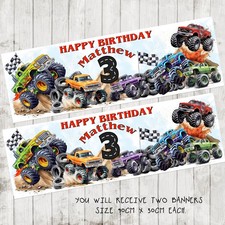 Monster Truck x2 Personalised Birthday Banner Children Kids Party Decoration