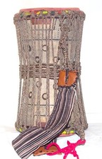 AFRICAN TALKING DRUM. TRADITIONAL DONDO. WOOD CARVING WITH BOVINE LEATHER SKIN