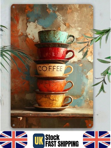 Retro coffee cups metal sign - cups,