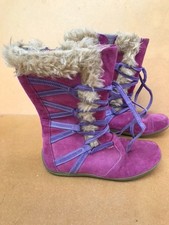 Funky Hush Puppies suede pink & purple fur lined zip and lace boots UK 4 EU 37
