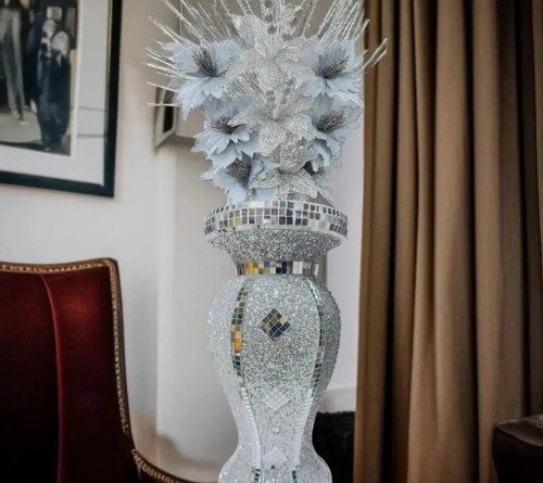 Silver glitter flower - silver,