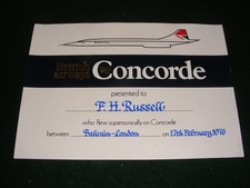 VINTAGE CONCORDE SUPERSONIC CERTIFICATE BAHRAIN to LONDON 1976
