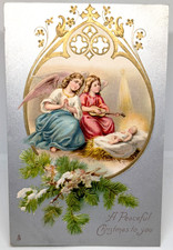 Antique Vtg Angels Cherubs Baby Jesus Edwardian Xmas 1905 USED Postcard (PC478)