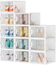 Shoe Storage,12 pcs Shoe Boxes White/Clear Plastic Stackable Shoe Organizer
