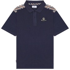 Aquascutum Active Club Check Shoulder Piquet Polo Shirt Navy