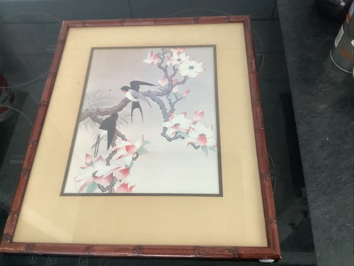 Vintage framed oriental bird - vintage,