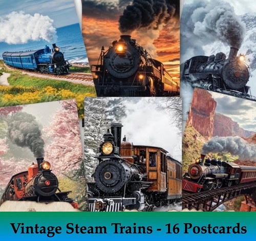 Vintage steam train postcards - vintage,