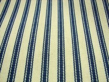 BLUE CREAM FRENCH CURTAIN TICKING FABRIC X 12 MTR -SUPER WIDE WITH  TRACKING 