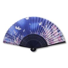 SILK HAND FAN 8" Blue