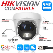 HIKVISION COMPATIBLE 4K 8MP CCTV Camera Turret TVI 25M COLORVU AT NIGHT Audio UK