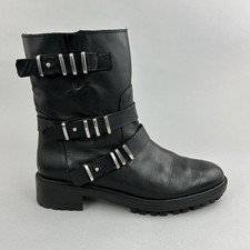 Zara Women Boots Size UK6 Black Leather Pull On Biker Bootie Gothic Punk Ankle