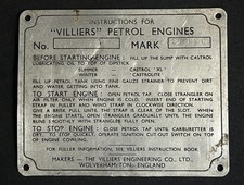 VILLIERS VINTAGE PETROL STATIONARY ENGINE MK 25 INSTRUCTION COWLING COVER PLATE
