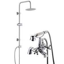 Traditional Chrome Bath Shower Mixer Tap & 3 Way Round Rigid Riser Rail Kit