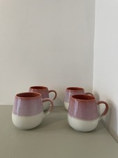 4 Fox & Ivy Pink/ cream Ombré Curved barrel Stoneware coffee Mugs 450ml