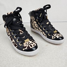 Ted Baker Callistri Womens High Top Trainers UK4 Black Cream Leopard Pony Hair