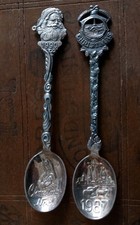 A Pair Of Vintage Christmas Tea Spoons, 1987 And 1990. Silver Or Silver Plate.
