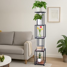 4 Tier Tall Plant Stand Indoor with Metal Frame Wooden Shelves Modern