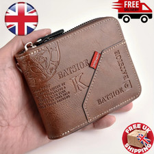 Mens Zip Around Wallet PU Leather Bifold Coin Pocket Card Holder Gift for Him