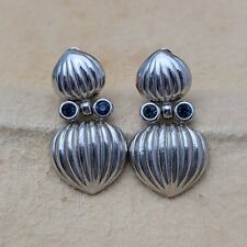 Vintage Cabouchon Earrings Large Statement Clip-On Rhodium Plated Jewellery 