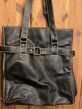 LARGE BLACK FAUX LEATHER PRESS STUD FASTEN TWO STRAP TOTE BAG
