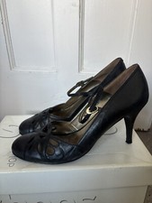 Vintage Topshop Black Leather High Heel MaryJane Court Shoes Bow Size 6/39