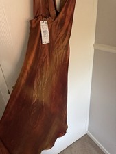 Zara Brownish Satin Bias Open Back Midi Dress With Cowl Neck Size S