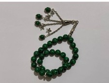 Green Malachite Islamic Prayer Tasbih, Misbaha, Worry Beads. Size 10mm.