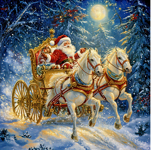 Santa and sleigh stamped - and, cross