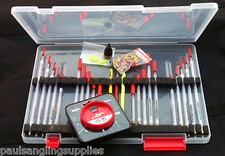 Float Box & Clear Waggler Fishing Float Combo 7 Div Dinsmores , Shot , Plummets 