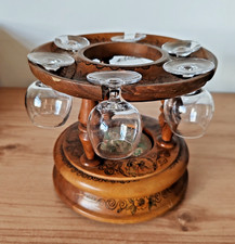 Vintage Wooden Musical Liqueur/Glass Carousel Set