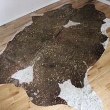 XXL Gold Shimmering Metallic White and Brown Best Quality Brazilian Cowhide Rug