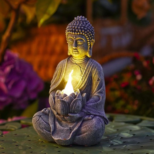 Solar buddha statue with - with, lotus
